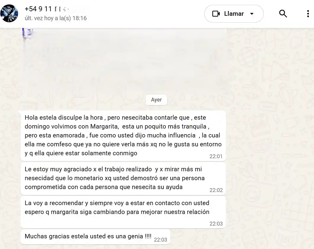 Testimonio real de cliente agradecida